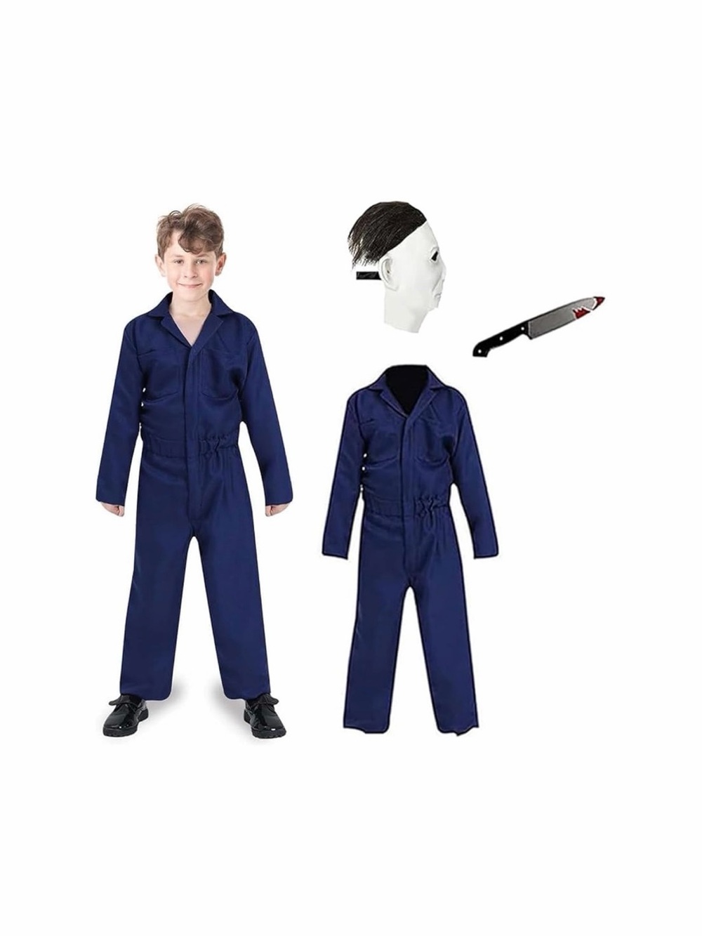 Killer Costume for Kids👦🏻w/Mask ? Knife🔪Jumpsuit Coveralls Props Suit Sz M